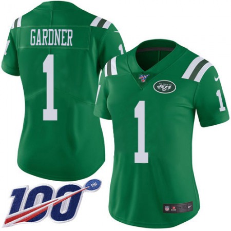 Nike Jets #1 Ahmad Sauce Gardner Green Women's Stitched NFL Limited Rush 100th Season Jersey