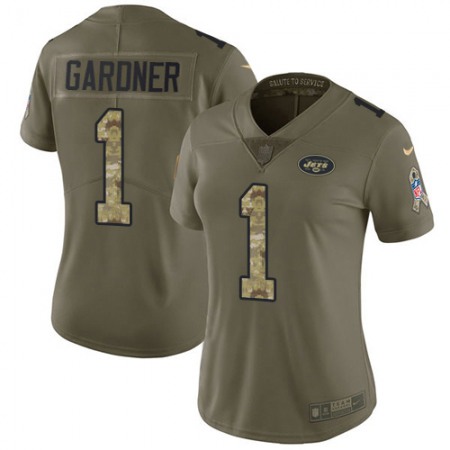 Nike Jets #1 Ahmad Sauce Gardner Olive/Camo Women's Stitched NFL Limited 2017 Salute to Service Jersey