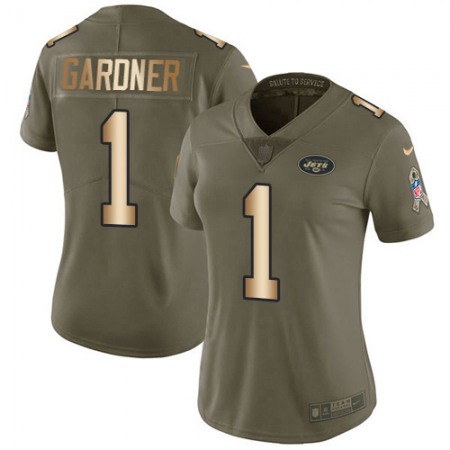 Nike Jets #1 Ahmad Sauce Gardner Olive/Gold Women's Stitched NFL Limited 2017 Salute to Service Jersey