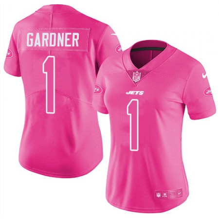 Nike Jets #1 Ahmad Sauce Gardner Pink Women's Stitched NFL Limited Rush Fashion Jersey
