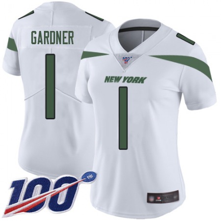 Nike Jets #1 Ahmad Sauce Gardner White Women's Stitched NFL 100th Season Vapor Limited Jersey
