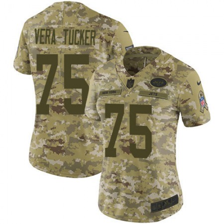 Nike Jets #75 Alijah Vera-Tucker Camo Women's Stitched NFL Limited 2018 Salute To Service Jersey