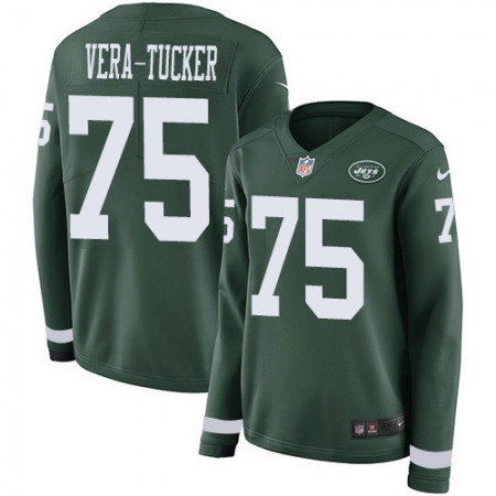 Nike Jets #75 Alijah Vera-Tucker Green Team Color Women's Stitched NFL Limited Therma Long Sleeve Jersey