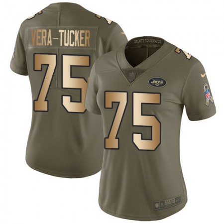 Nike Jets #75 Alijah Vera-Tucker Olive/Gold Women's Stitched NFL Limited 2017 Salute To Service Jersey