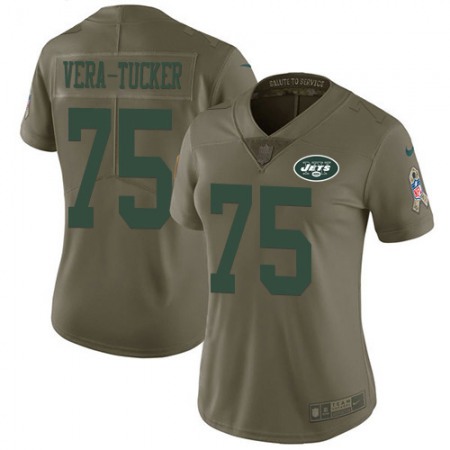 Nike Jets #75 Alijah Vera-Tucker Olive Women's Stitched NFL Limited 2017 Salute To Service Jersey
