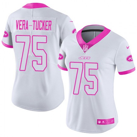 Nike Jets #75 Alijah Vera-Tucker White/Pink Women's Stitched NFL Limited Rush Fashion Jersey