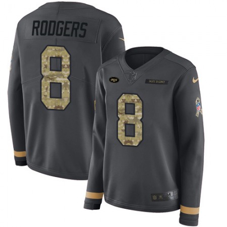 Nike Jets #8 Aaron Rodgers Anthracite Salute to Service Women's Stitched NFL Limited Therma Long Sleeve Jersey