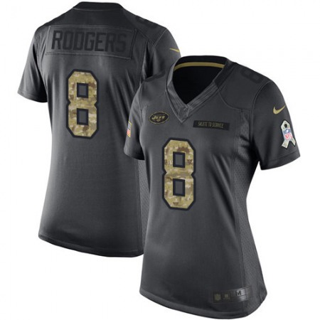 Nike Jets #8 Aaron Rodgers Black Women's Stitched NFL Limited 2016 Salute to Service Jersey