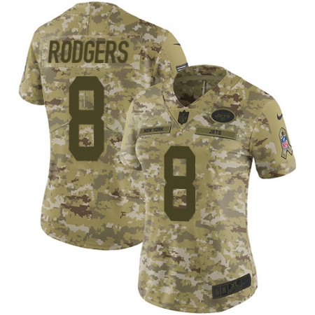 Nike Jets #8 Aaron Rodgers Camo Women's Stitched NFL Limited 2018 Salute to Service Jersey