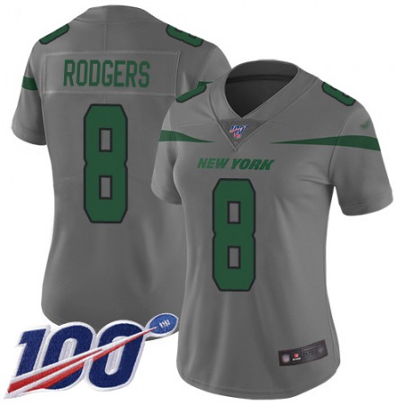 Nike Jets #8 Aaron Rodgers Gray Women's Stitched NFL Limited Inverted Legend 100th Season Jersey