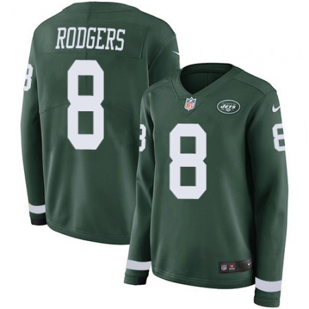 Nike Jets #8 Aaron Rodgers Green Team Color Women's Stitched NFL Limited Therma Long Sleeve Jersey