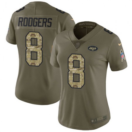 Nike Jets #8 Aaron Rodgers Olive/Camo Women's Stitched NFL Limited 2017 Salute to Service Jersey