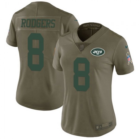 Nike Jets #8 Aaron Rodgers Olive Women's Stitched NFL Limited 2017 Salute To Service Jersey