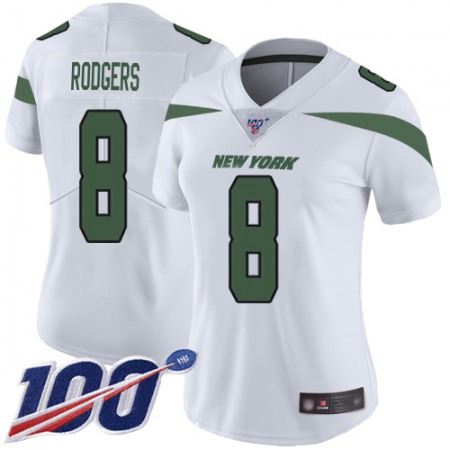 Nike Jets #8 Aaron Rodgers White Women's Stitched NFL 100th Season Vapor Limited Jersey