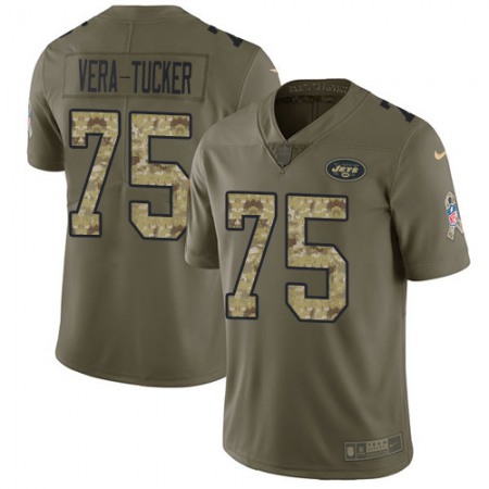 Nike Jets #75 Alijah Vera-Tucker Olive/Camo Youth Stitched NFL Limited 2017 Salute To Service Jersey