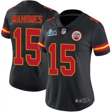 Nike Chiefs #15 Patrick Mahomes Black Super Bowl LVII Patch Women's Stitched NFL Limited Rush Jersey