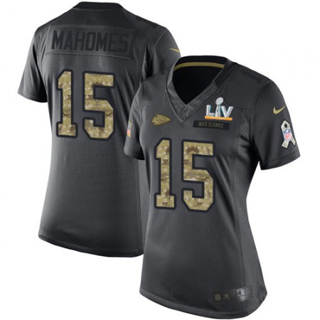Nike Chiefs #15 Patrick Mahomes Black Women's Super Bowl LV Bound Stitched NFL Limited 2016 Salute to Service Jersey