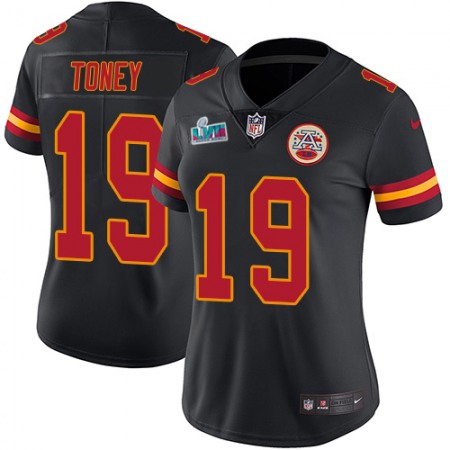Nike Chiefs #19 Kadarius Toney Black Super Bowl LVII Patch Women's Stitched NFL Limited Rush Jersey