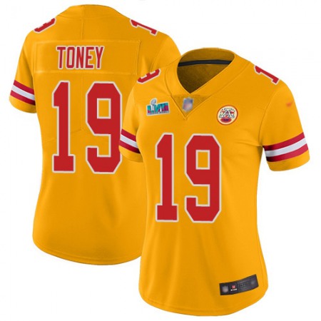 Nike Chiefs #19 Kadarius Toney Gold Super Bowl LVII Patch Women's Stitched NFL Limited Inverted Legend Jersey