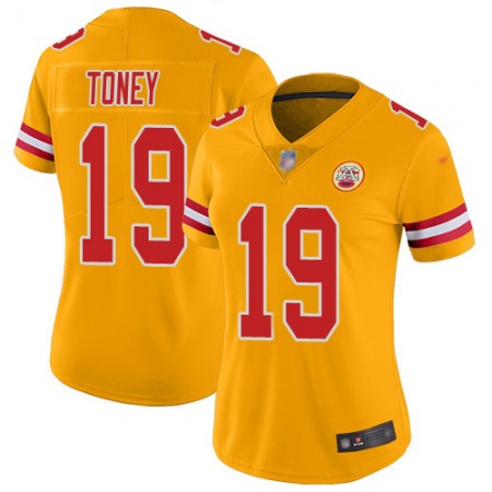 Nike Chiefs #19 Kadarius Toney Gold Women's Stitched NFL Limited Inverted Legend 100th Season Jersey