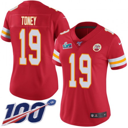 Nike Chiefs #19 Kadarius Toney Red Team Color Super Bowl LVII Patch Women's Stitched NFL 100th Season Vapor Limited Jersey