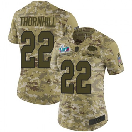 Nike Chiefs #22 Juan Thornhill Camo Super Bowl LVII Patch Women's Stitched NFL Limited 2018 Salute To Service Jersey