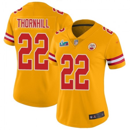 Nike Chiefs #22 Juan Thornhill Gold Super Bowl LVII Patch Women's Stitched NFL Limited Inverted Legend Jersey
