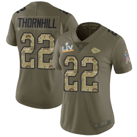 Nike Chiefs #22 Juan Thornhill Olive/Camo Women's Super Bowl LV Bound Stitched NFL Limited 2017 Salute To Service Jersey