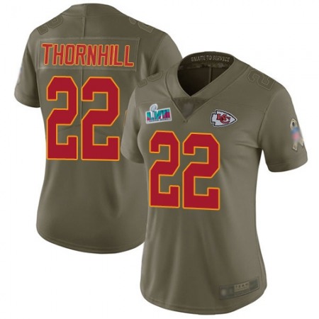Nike Chiefs #22 Juan Thornhill Olive Super Bowl LVII Patch Women's Stitched NFL Limited 2017 Salute To Service Jersey