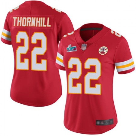 Nike Chiefs #22 Juan Thornhill Red Team Color Super Bowl LVII Patch Women's Stitched NFL Vapor Untouchable Limited Jersey