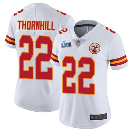 Nike Chiefs #22 Juan Thornhill White Super Bowl LVII Patch Women's Stitched NFL Vapor Untouchable Limited Jersey