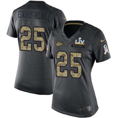 Nike Chiefs #25 Clyde Edwards-Helaire Black Women's Super Bowl LV Bound Stitched NFL Limited 2016 Salute to Service Jersey