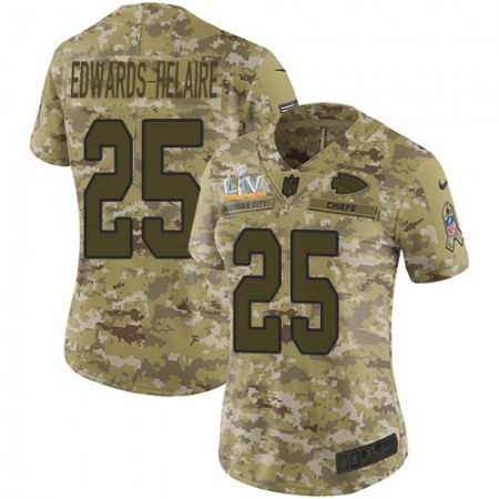 Nike Chiefs #25 Clyde Edwards-Helaire Camo Women's Super Bowl LV Bound Stitched NFL Limited 2018 Salute To Service Jersey