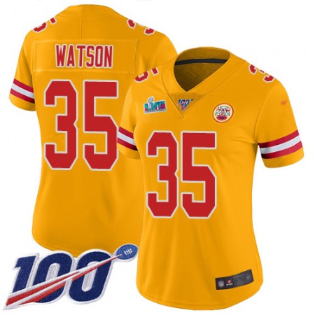 Nike Chiefs #35 Jaylen Watson Gold Super Bowl LVII Patch Women's Stitched NFL Limited Inverted Legend 100th Season Jersey