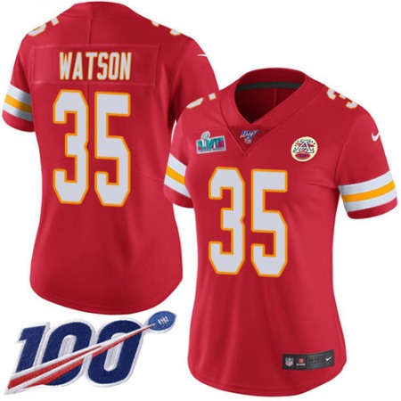 Nike Chiefs #35 Jaylen Watson Red Team Color Super Bowl LVII Patch Women's Stitched NFL 100th Season Vapor Limited Jersey