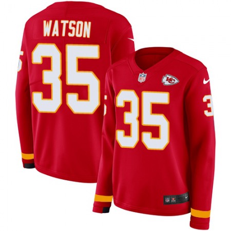 Nike Chiefs #35 Jaylen Watson Red Team Color Women's Stitched NFL Limited Therma Long Sleeve Jersey