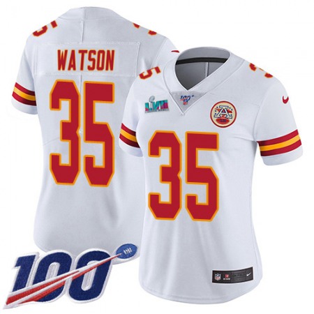 Nike Chiefs #35 Jaylen Watson White Super Bowl LVII Patch Women's Stitched NFL 100th Season Vapor Limited Jersey