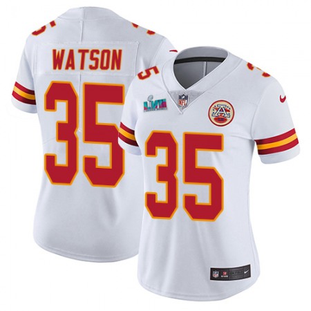 Nike Chiefs #35 Jaylen Watson White Super Bowl LVII Patch Women's Stitched NFL Vapor Untouchable Limited Jersey