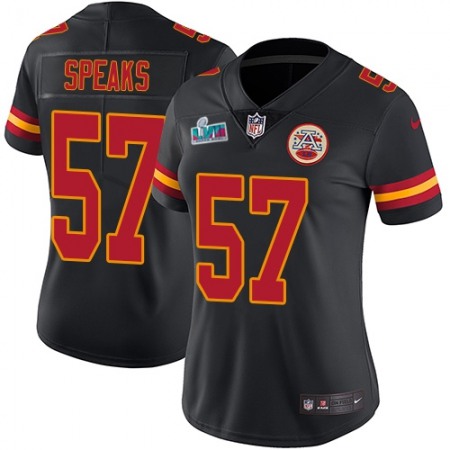 Nike Chiefs #57 Orlando Brown Jr. Black Super Bowl LVII Patch Women's Stitched NFL Limited Rush Jersey