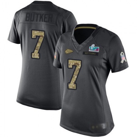 Nike Chiefs #7 Harrison Butker Black Super Bowl LVII Patch Women's Stitched NFL Limited 2016 Salute to Service Jersey