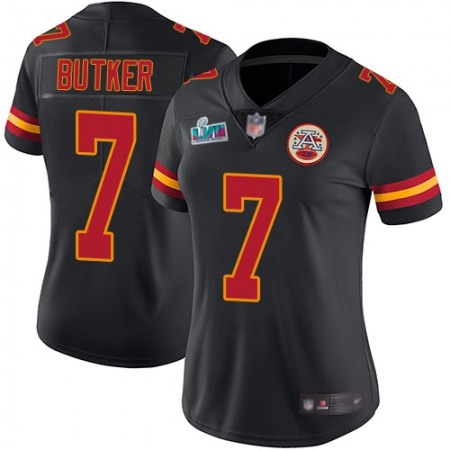 Nike Chiefs #7 Harrison Butker Black Super Bowl LVII Patch Women's Stitched NFL Limited Rush Jersey