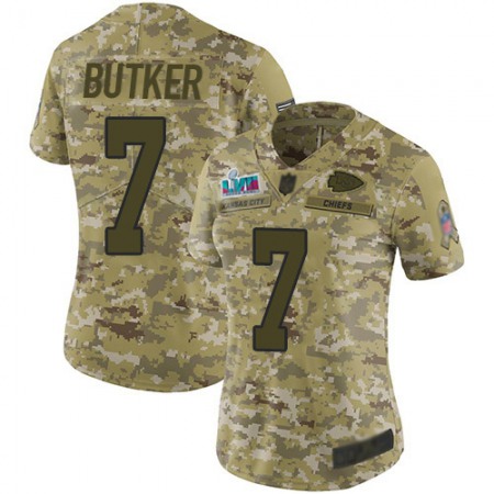 Nike Chiefs #7 Harrison Butker Camo Super Bowl LVII Patch Women's Stitched NFL Limited 2018 Salute To Service Jersey