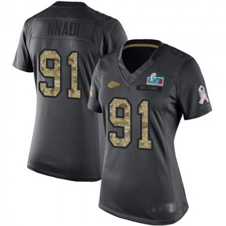 Nike Chiefs #91 Derrick Nnadi Black Super Bowl LVII Patch Women's Stitched NFL Limited 2016 Salute to Service Jersey