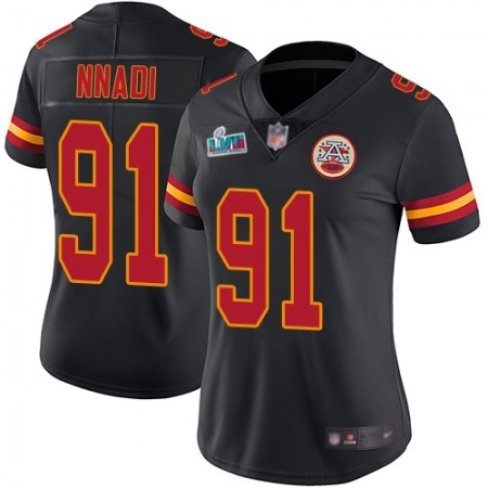 Nike Chiefs #91 Derrick Nnadi Black Super Bowl LVII Patch Women's Stitched NFL Limited Rush Jersey