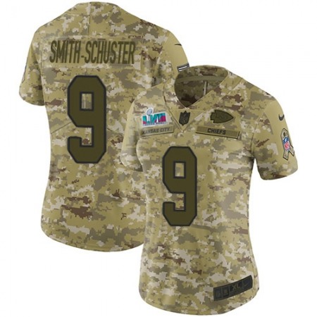 Nike Chiefs #9 JuJu Smith-Schuster Camo Super Bowl LVII Patch Women's Stitched NFL Limited 2018 Salute To Service Jersey