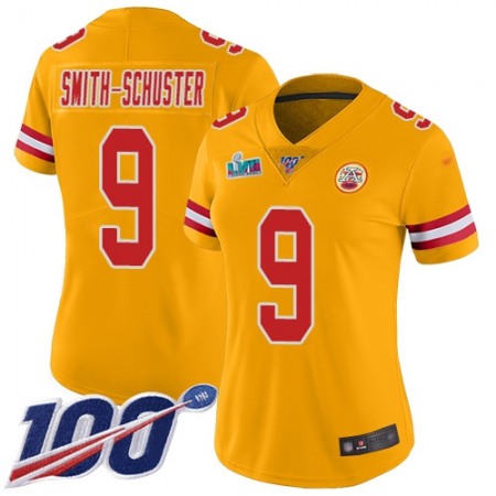 Nike Chiefs #9 JuJu Smith-Schuster Gold Super Bowl LVII Patch Women's Stitched NFL Limited Inverted Legend 100th Season Jersey