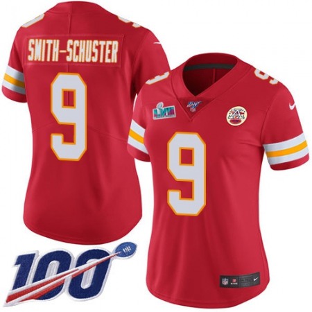 Nike Chiefs #9 JuJu Smith-Schuster Red Team Color Super Bowl LVII Patch Women's Stitched NFL 100th Season Vapor Limited Jersey