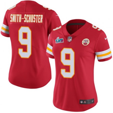 Nike Chiefs #9 JuJu Smith-Schuster Red Team Color Super Bowl LVII Patch Women's Stitched NFL Vapor Untouchable Limited Jersey