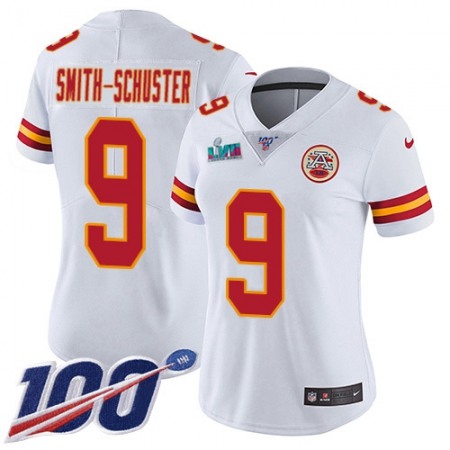 Nike Chiefs #9 JuJu Smith-Schuster White Super Bowl LVII Patch Women's Stitched NFL 100th Season Vapor Limited Jersey