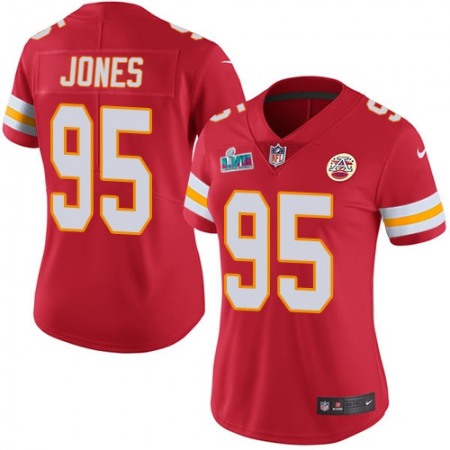 Nike Chiefs #95 Chris Jones Red Team Color Super Bowl LVII Patch Women's Stitched NFL Vapor Untouchable Limited Jersey